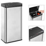 vidaXL affaldsspand med sensor sølvfarvet og sort rustfrit stål 80 l