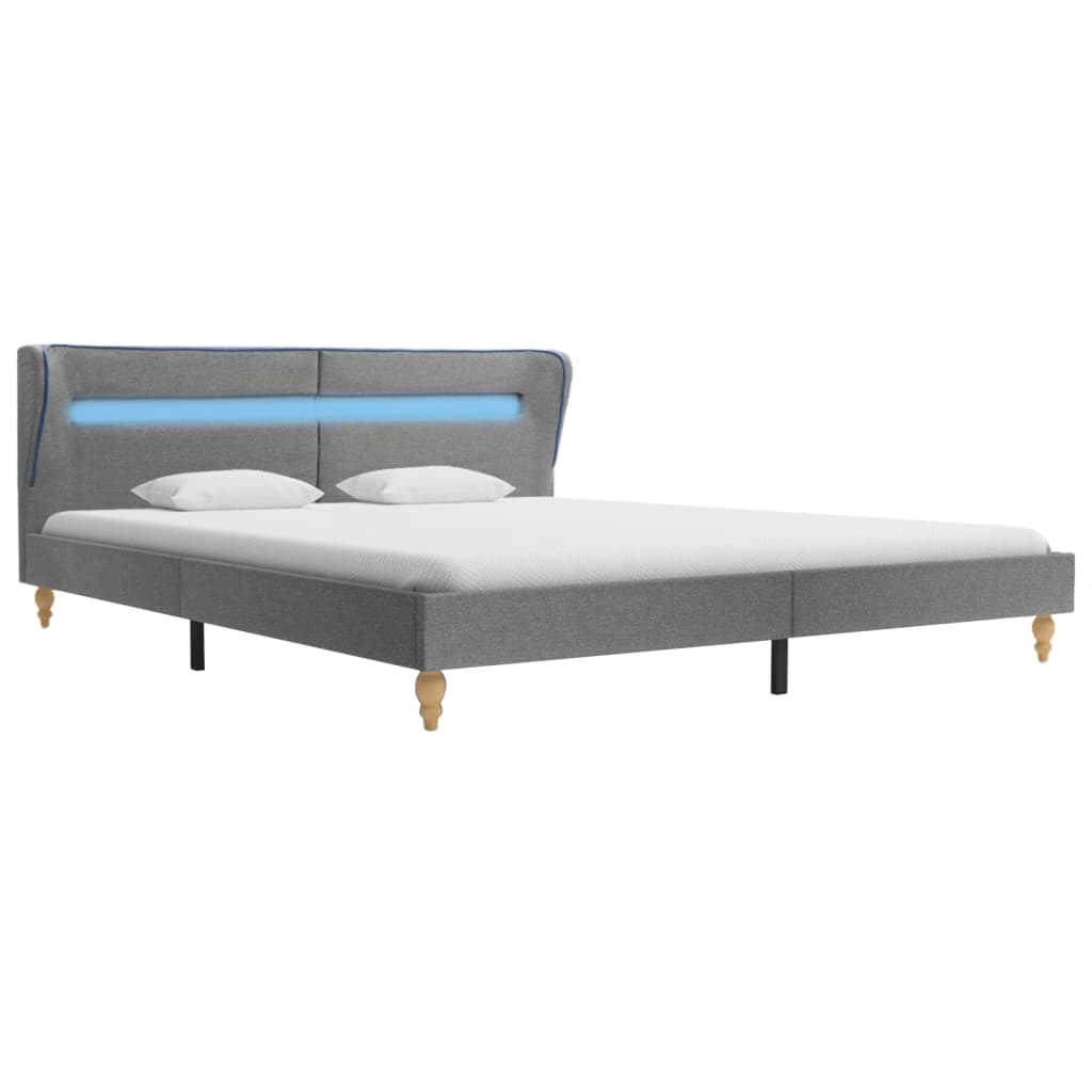 vidaXL Rama łóżka z LED, jasnoszara, tapicerowana tkaniną, 160x200 cm