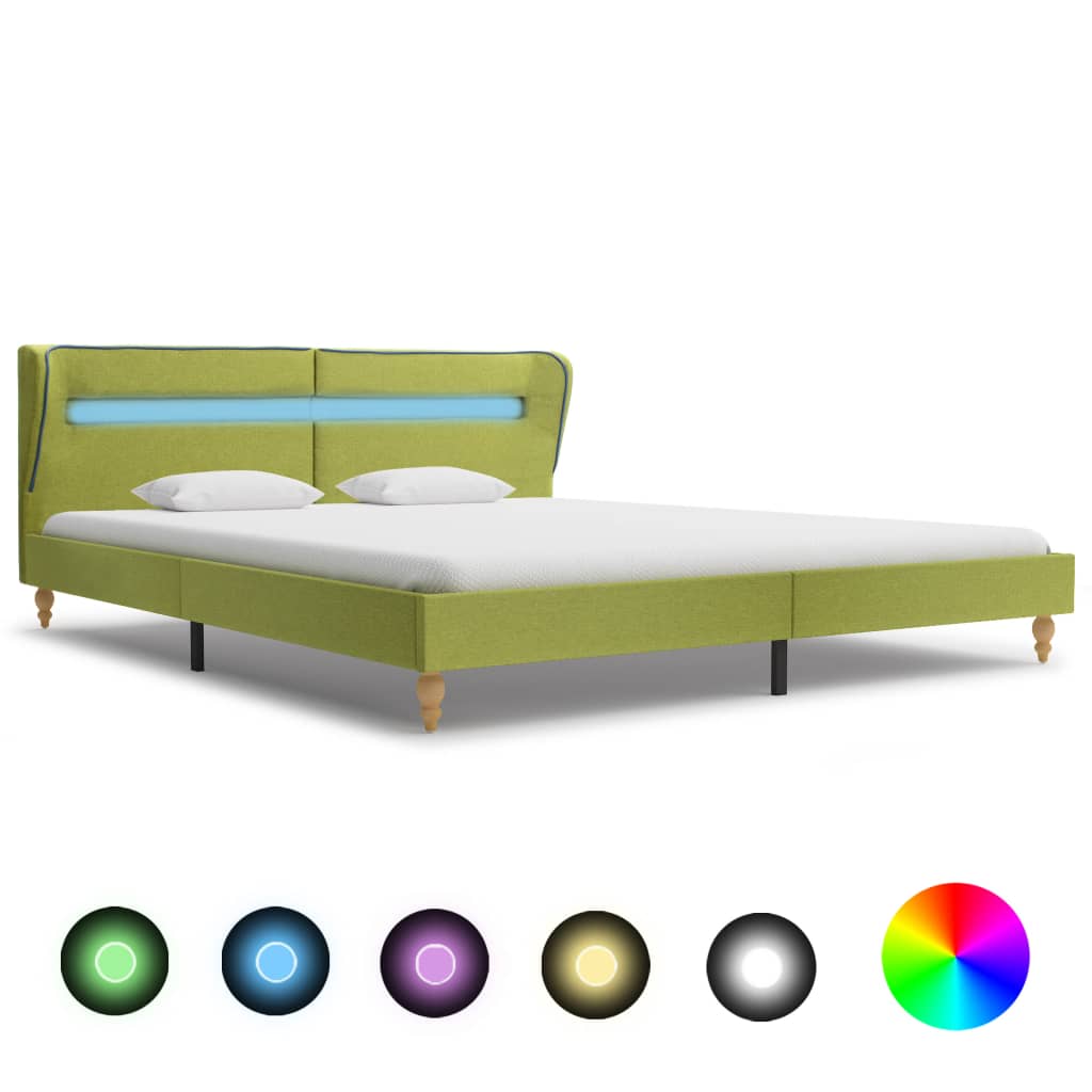 vidaXL Cadru de pat cu LED-uri, verde, 160 x 200 cm, material textil vidaXL imagine 2022