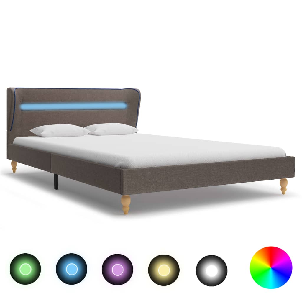 vidaXL Cadru de pat cu LED-uri, gri taupe, 140×200 cm, material textil vidaXL