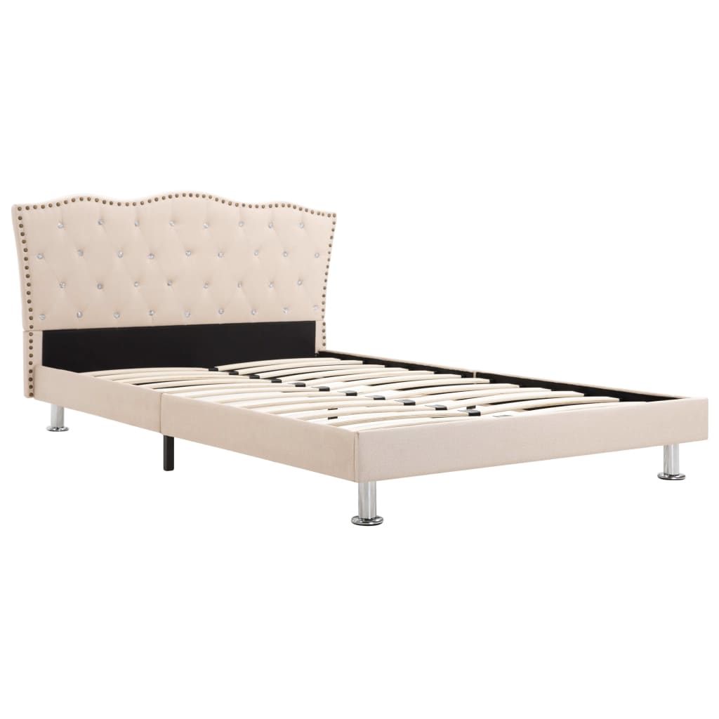 vidaXL Bed Frame Beige Fabric 120x190 cm 4FT Small Double