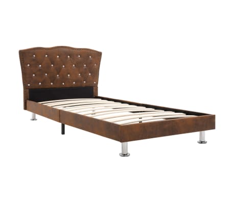 vidaXL Bed Frame Brown Faux Suede Leather 90x190 cm 3FT Single