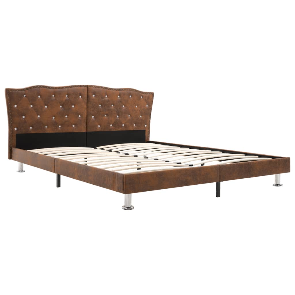 vidaXL Bed Frame Brown Faux Suede Leather 180x200 cm 6FT Super King