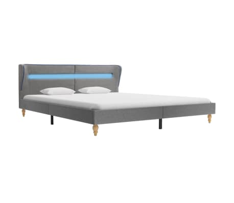vidaXL Bed Frame with LED Light Grey Fabric 150x200 cm 5FT King Size