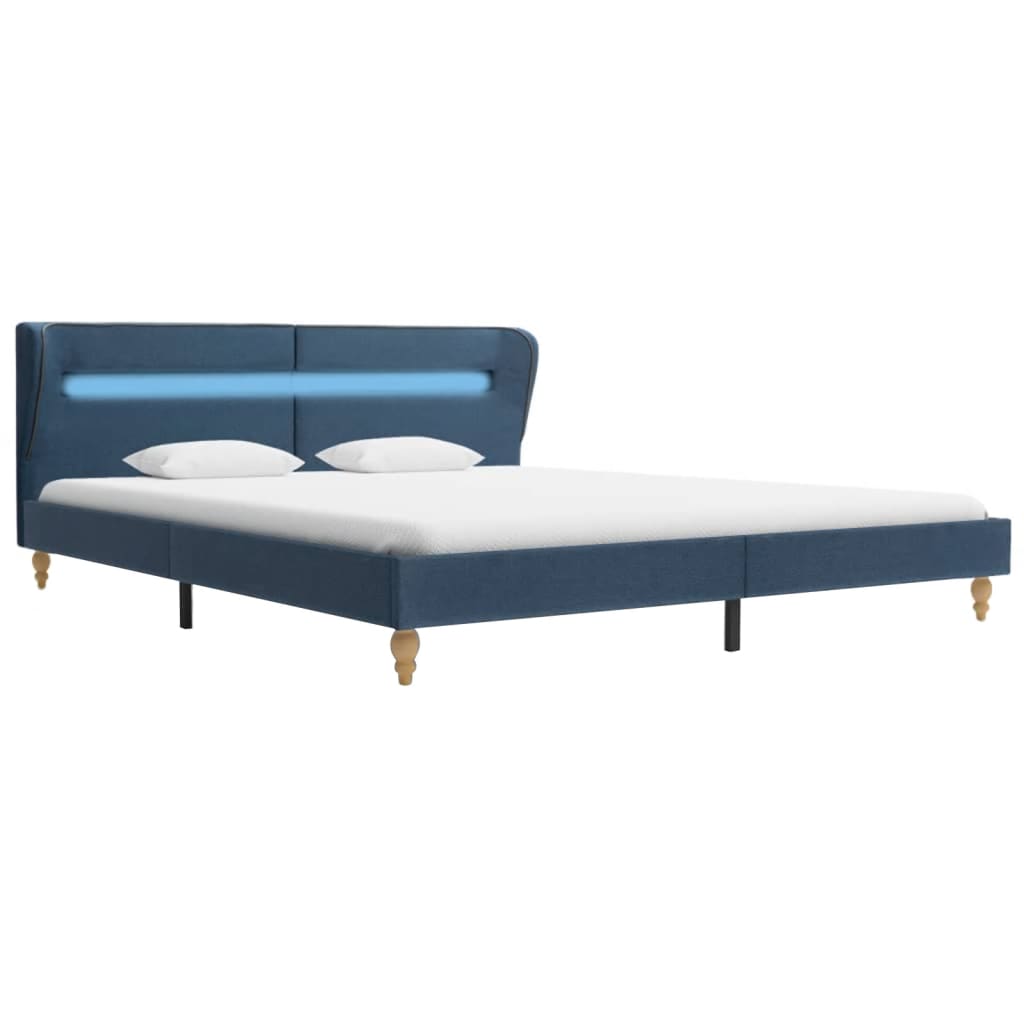 vidaXL Bed Frame with LED Blue Fabric 150x200 cm 5FT King Size