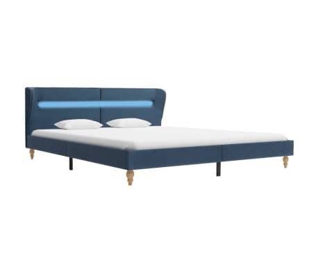 vidaXL Bed Frame with LED Blue Fabric 150x200 cm 5FT King Size