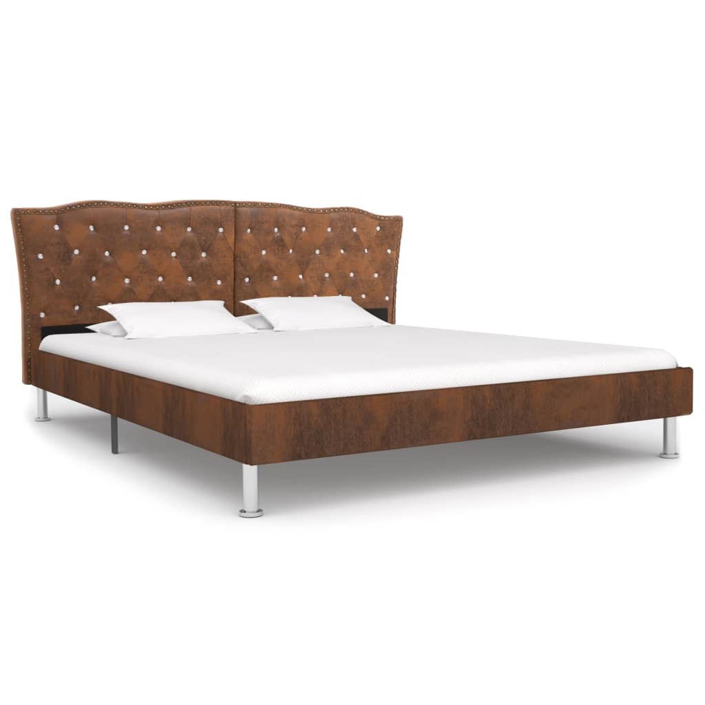 Bed Frame Brown Fabric 137x187 cm Double