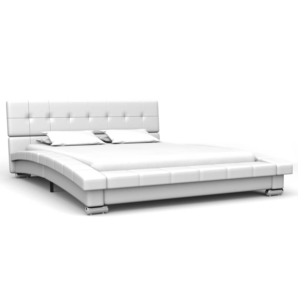 Bed Frame White Faux Leather 106x203 cm  King Single