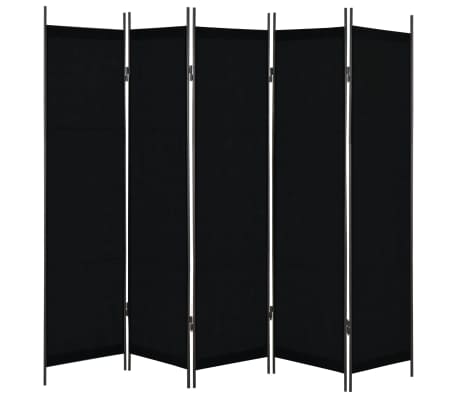 vidaXL Parawan 5-panelowy, czarny, 250 x 180 cm