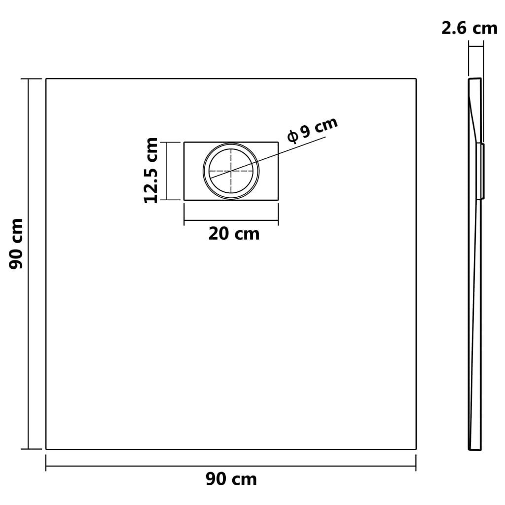 Fekete SMC zuhanytálca 90 x 90 cm 