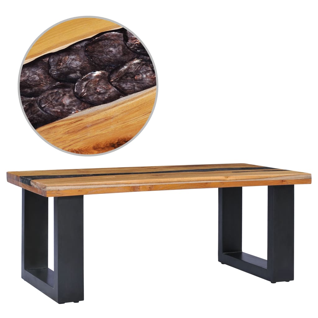 vidaXL Măsuță de cafea, 100x50x40 cm, lemn masiv de tec și polirășină 100x50x40 imagine noua 2022