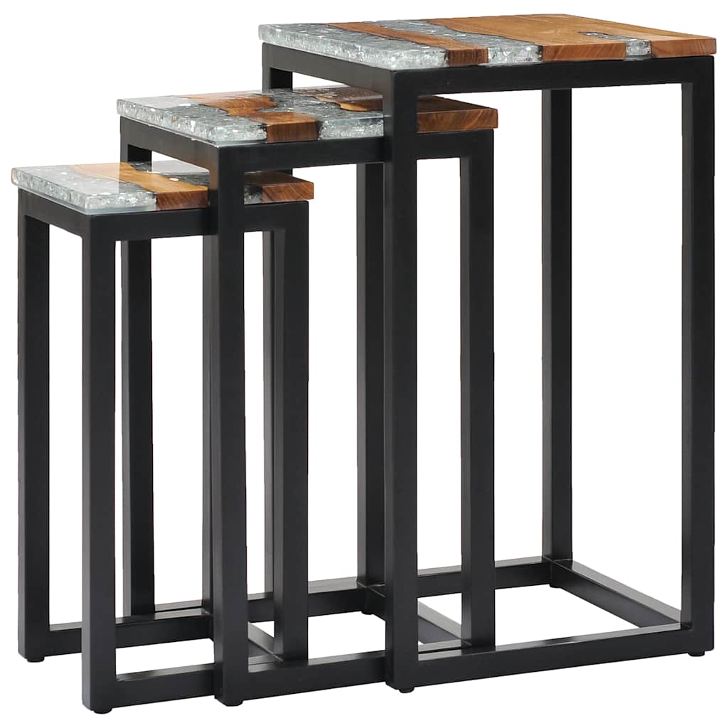 Thumbnail - vidaXL Satztische 3 Stk. Massivholz Teak und Polyresin
