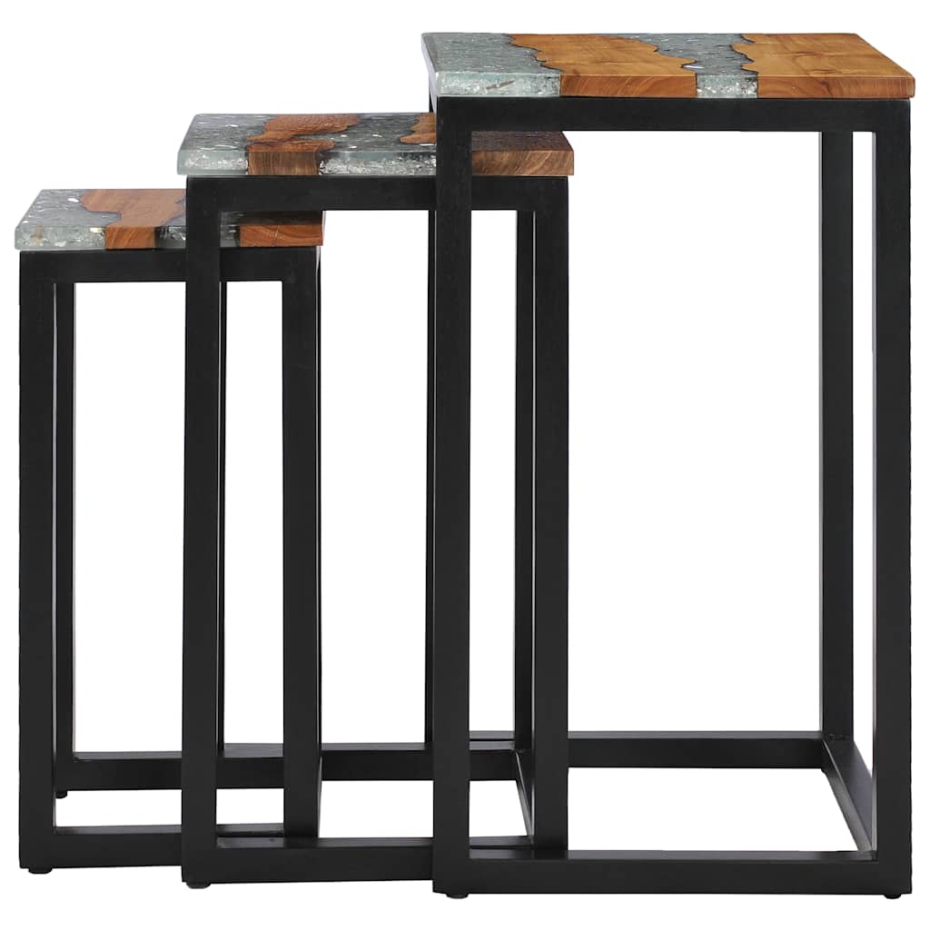 Thumbnail - vidaXL Satztische 3 Stk. Massivholz Teak und Polyresin