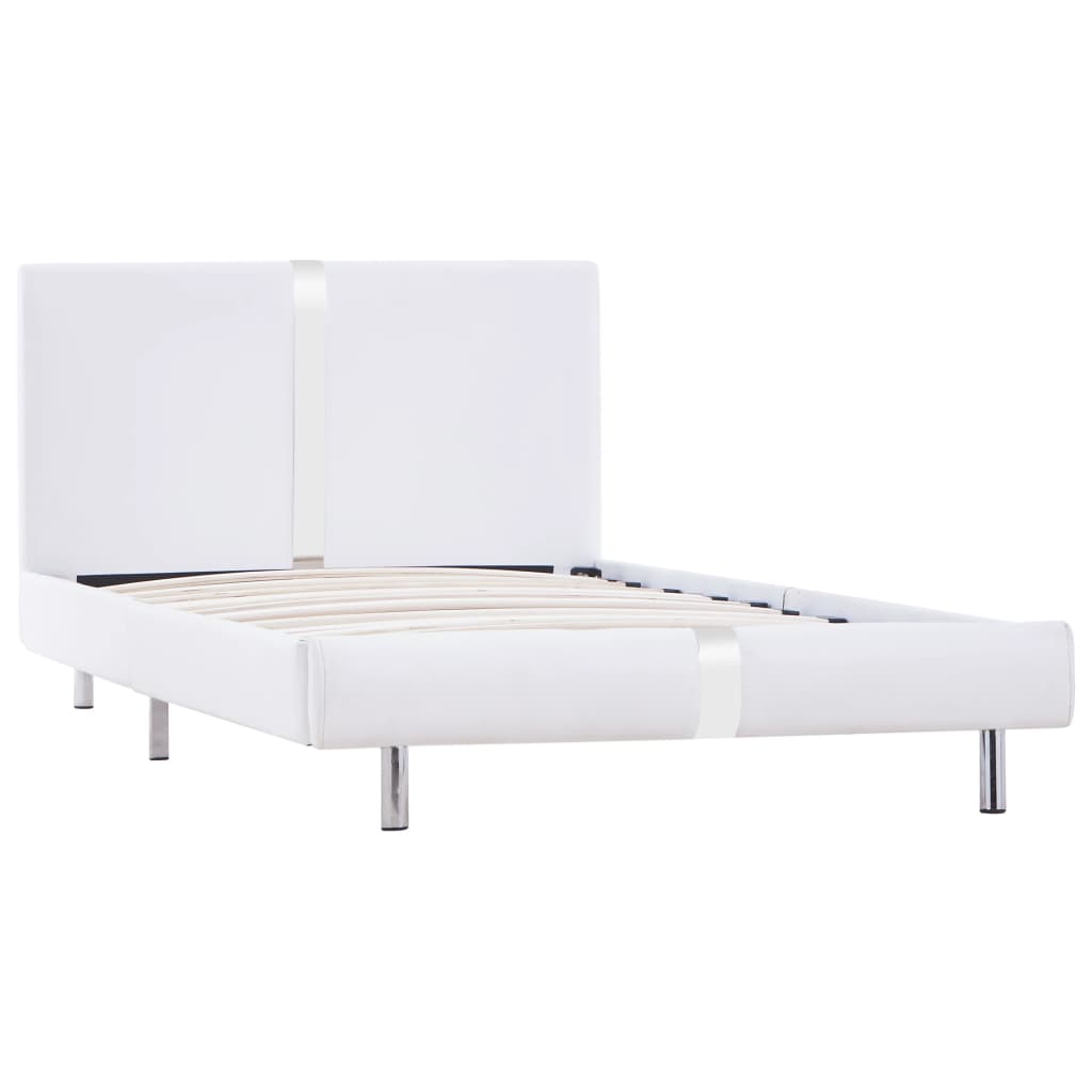 vidaXL gultas rāmis, balta mākslīgā āda, 90x200 cm