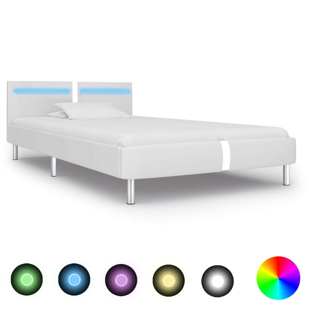 vidaXL Cadru de pat cu LED, alb, 90 x 200 cm, piele artificială de la vidaxl imagine noua
