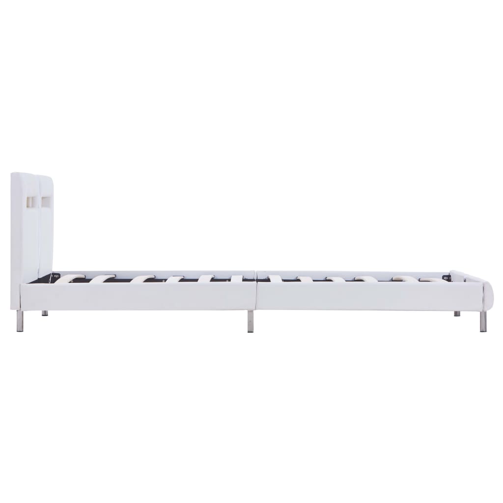 Cadru de pat cu LED, alb, 90 x 200 cm, piele artificială