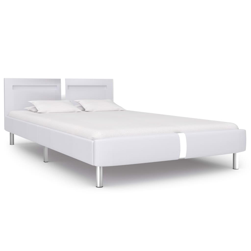 vidaXL Estrutura de cama com LED 140x200 cm couro artificial branco