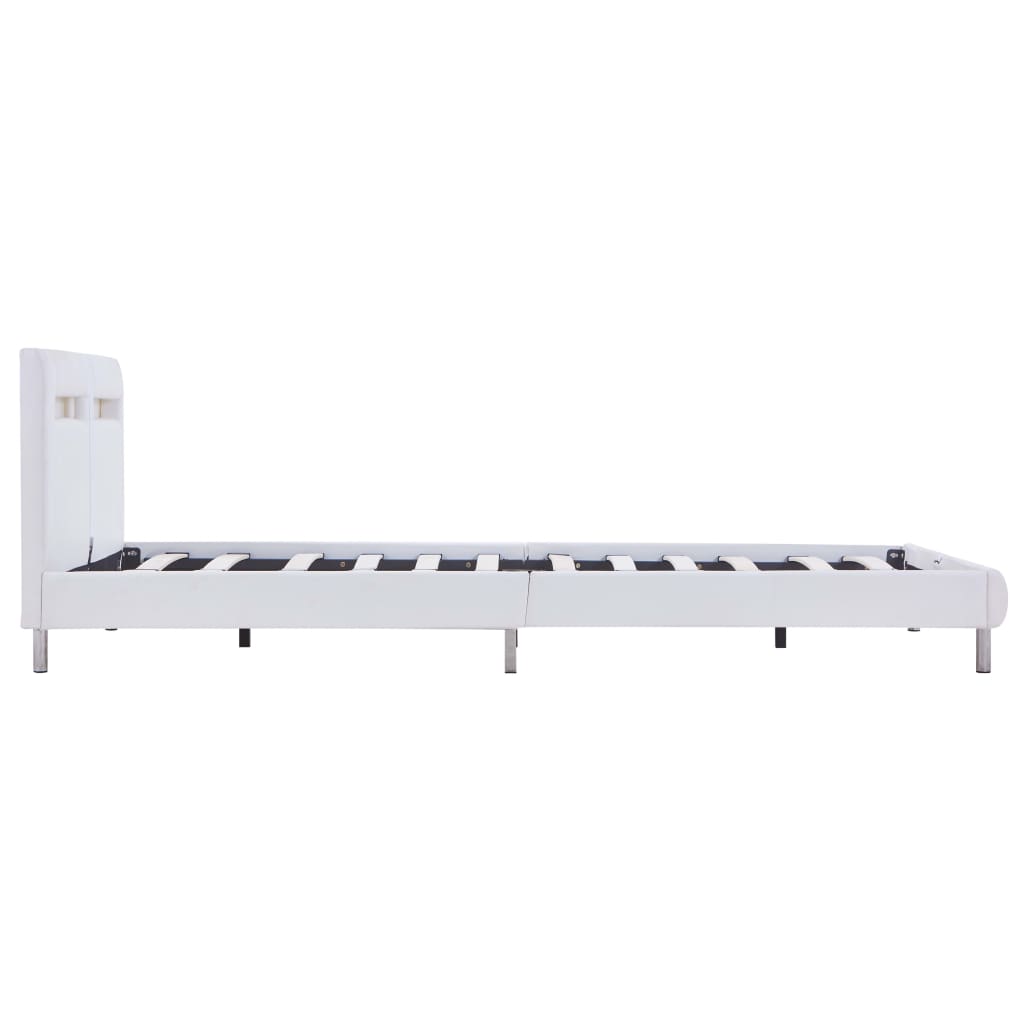 Cadru de pat cu LED, alb, 140 x 200 cm, piele artificială