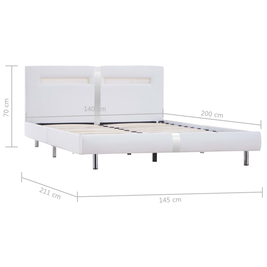 Cadru de pat cu LED, alb, 140 x 200 cm, piele artificială