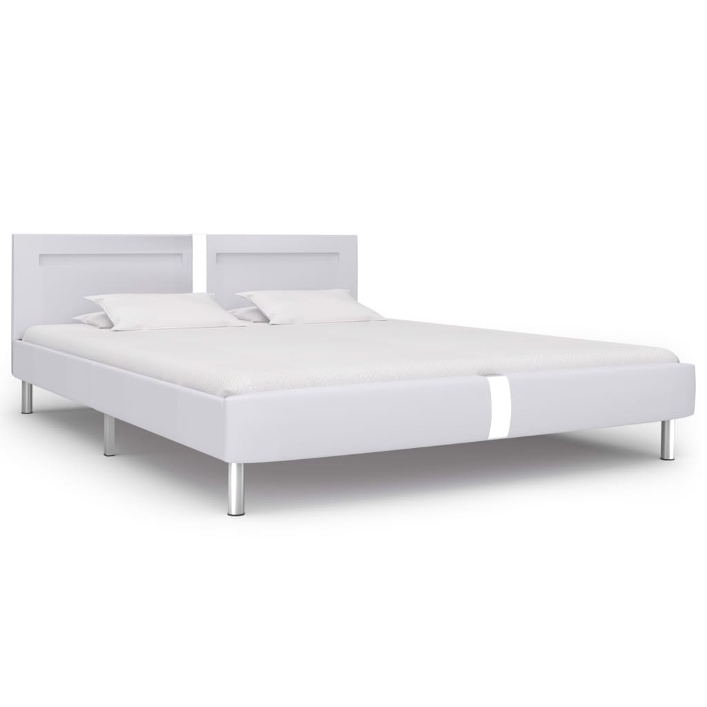 vidaXL Estructura de cama con LED cuero sintético blanco 160x200 cm