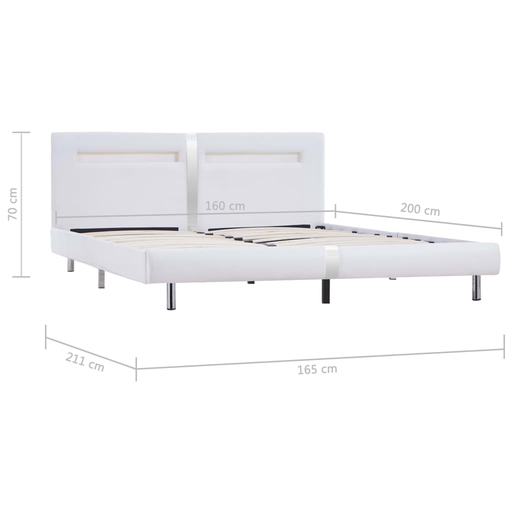 Cadru de pat cu LED, alb, 160 x 200 cm, piele artificială
