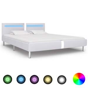 Rám postele s LED světlem bílý umělá kůže 180 x 200 cm - obrázek 1
