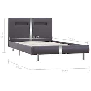 Rám postele s LED šedý umělá kůže 90 x 200 cm - obrázek 9