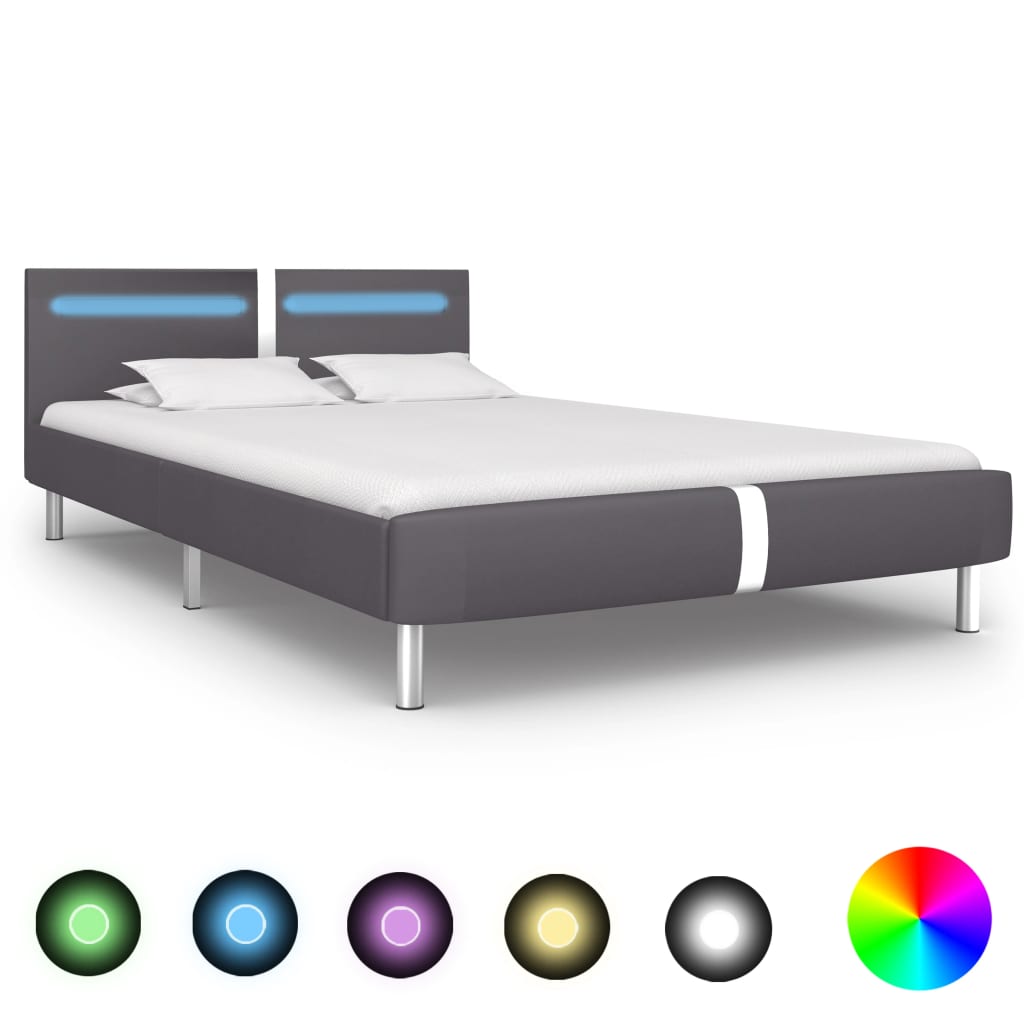 14: vidaXL sengestel med LED 140 x 200 cm grå kunstlæder