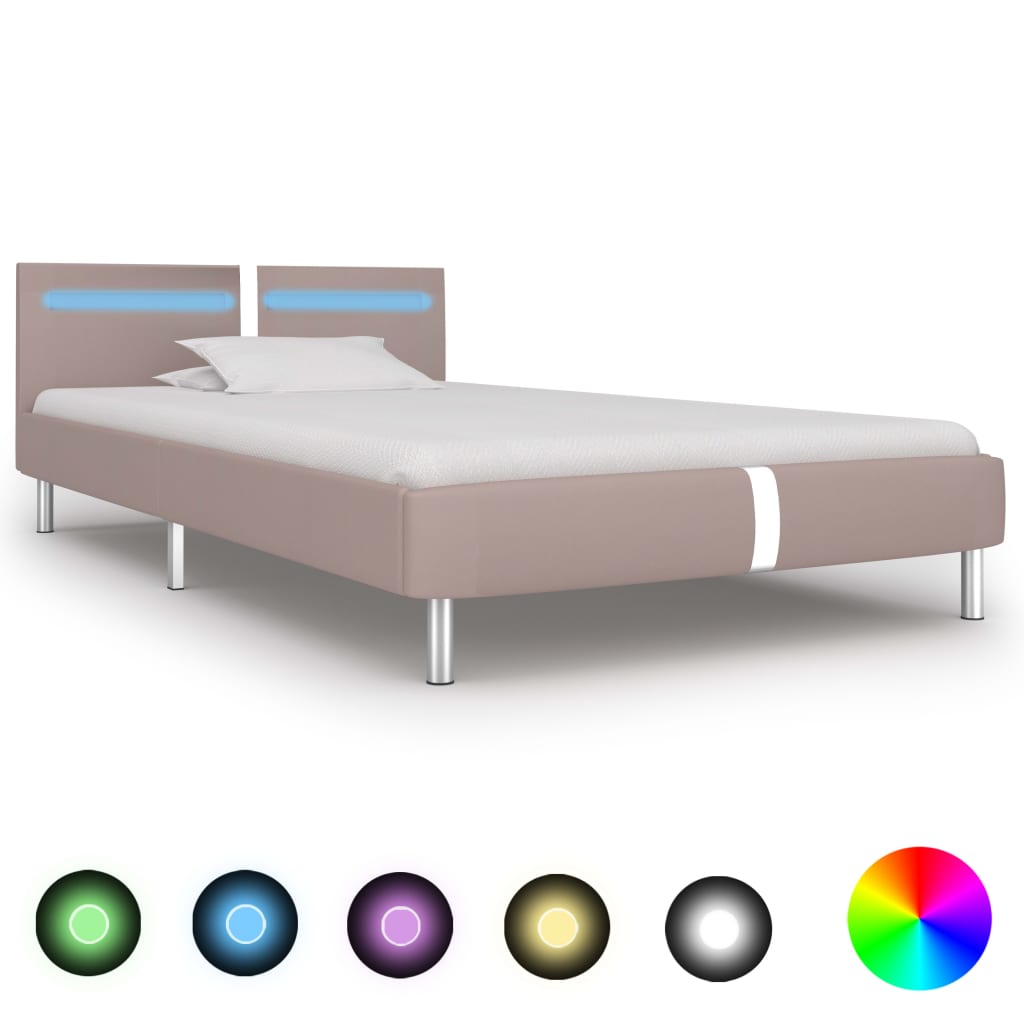 vidaXL Cadru pat cu LED, cappuccino, 90x200 cm, piele artificială poza vidaxl.ro