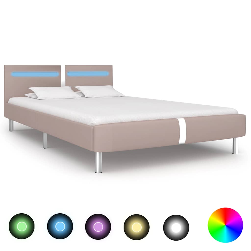 vidaXL Rám postele s LED cappuccino umělá kůže 120 x 200 cm