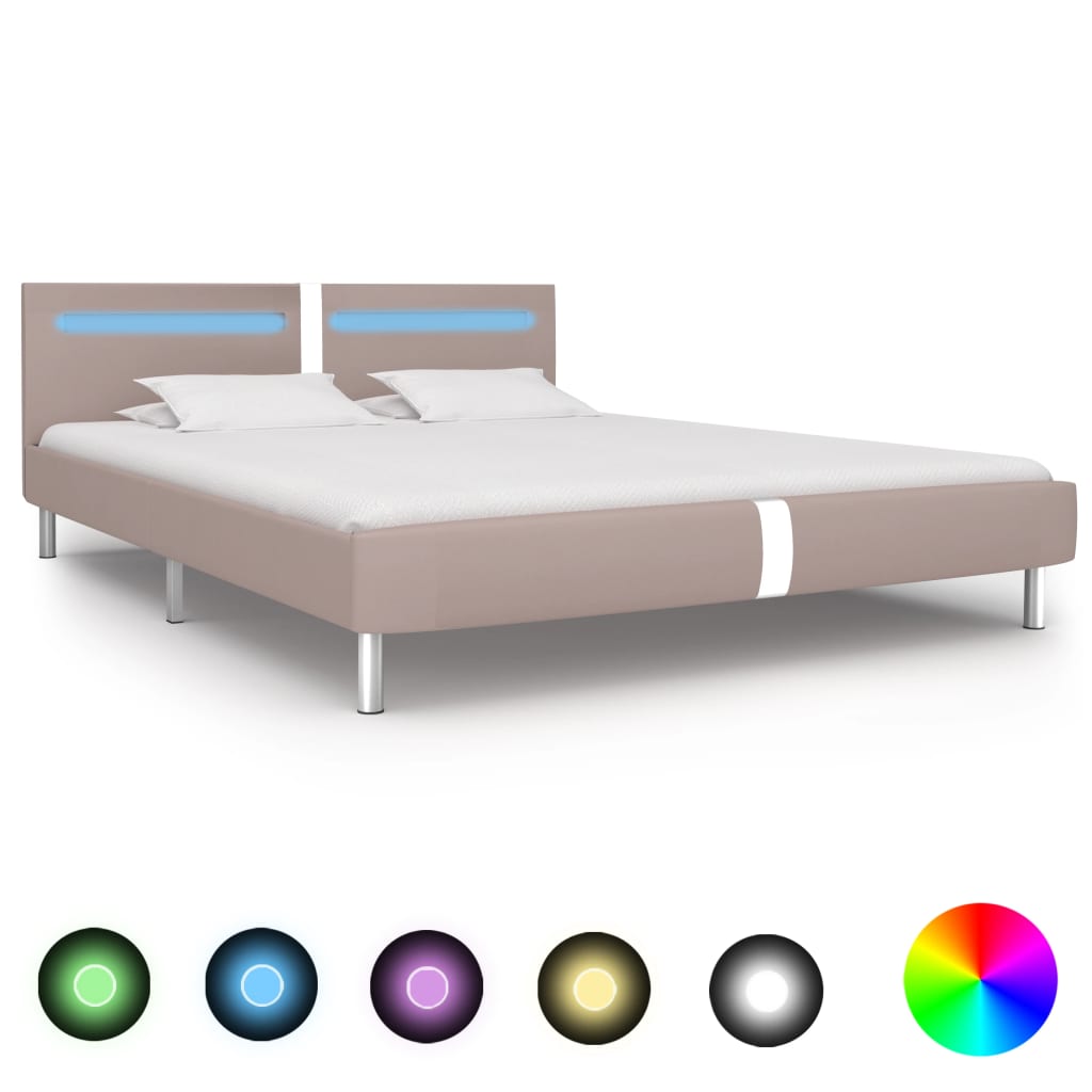 vidaXL Cadru pat cu LED, cappuccino, 160×200 cm, piele artificială