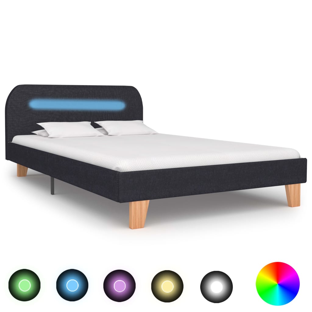 vidaXL Cadru pat cu LED-uri, gri închis, 120×200 cm, material textil vidaXL