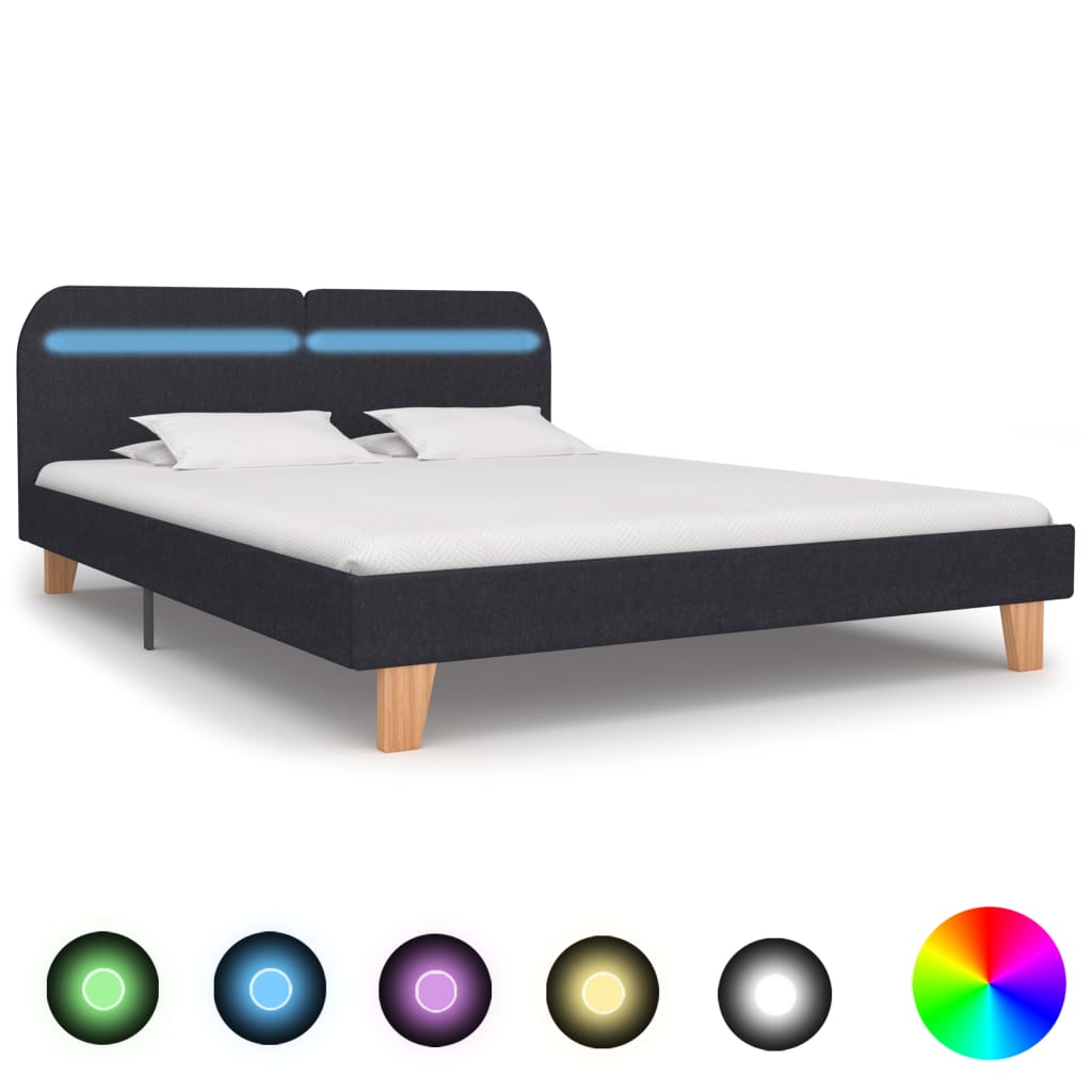 vidaXL Cadru pat cu LED-uri, gri închis, 160×200 cm, material textil vidaXL