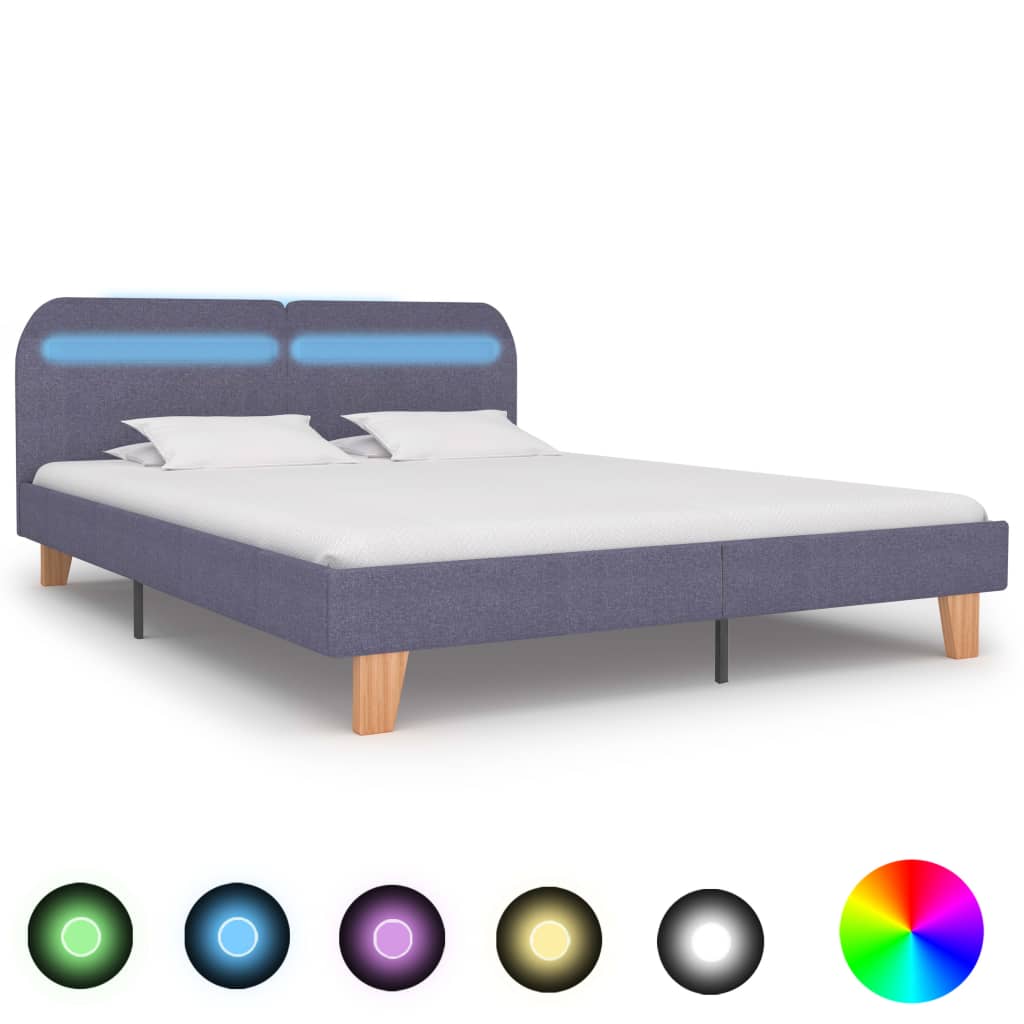 SUC - Cadre de lit avec LED Gris clair Tissu 160 x 200 cm