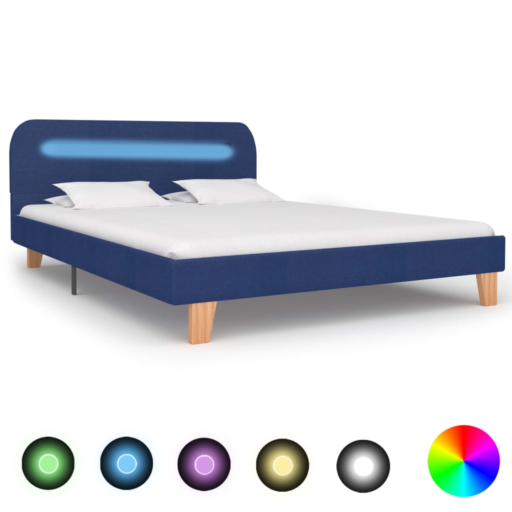 vidaXL Cadru de pat cu LED-uri, albastru, 140x200 cm, material textil