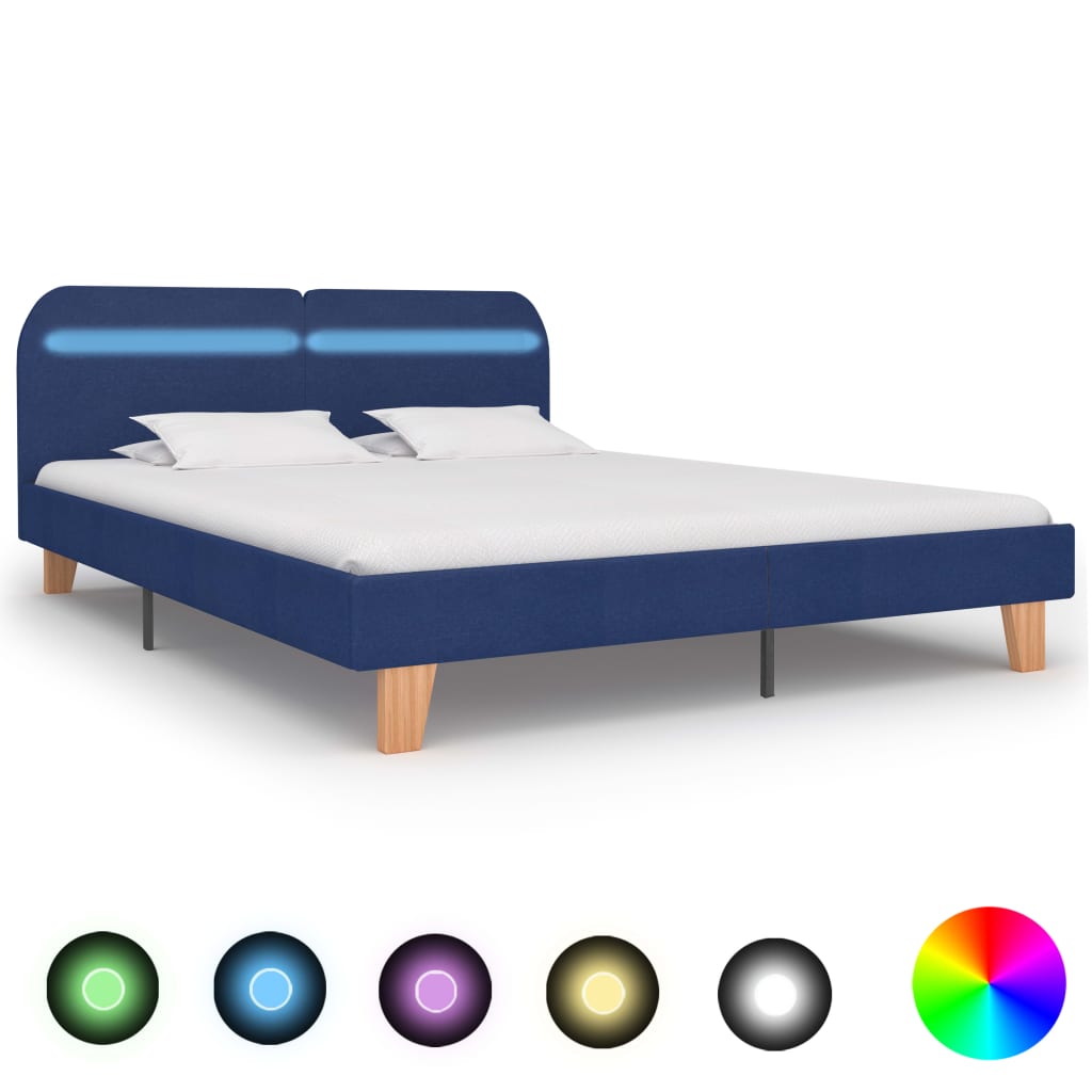 vidaXL Cadru de pat cu LED-uri, albastru, 160×200 cm, material textil vidaxl.ro
