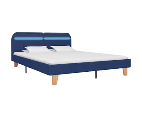 vidaXL Estructura de cama con LED sin colch&oacute;n tela azul 180x200 cm