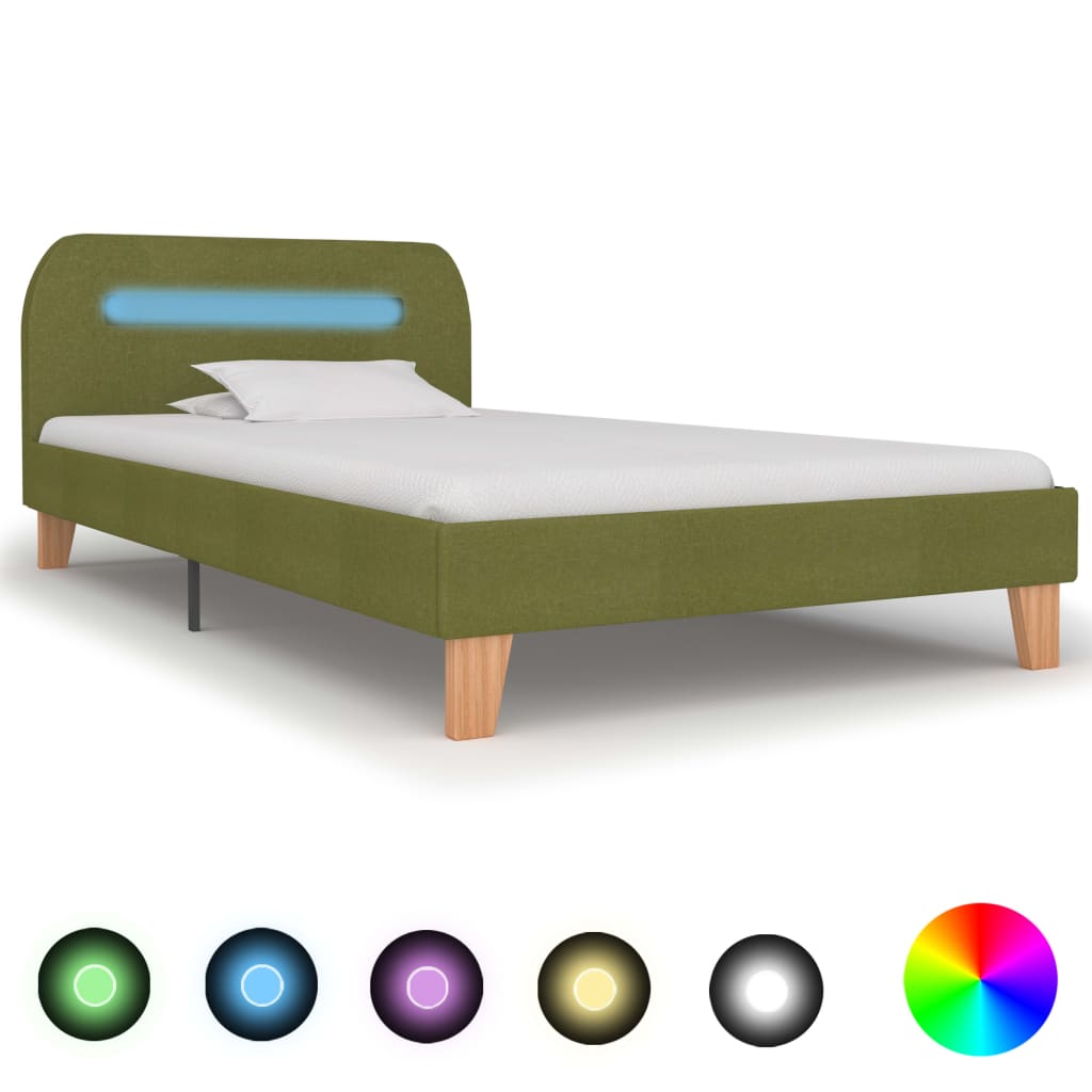 vidaXL Cadru de pat cu LED-uri, verde, 90 x 200 cm, material textil 
