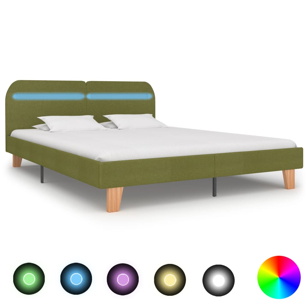 vidaXL Cadru de pat cu LED-uri, verde, 160 x 200 cm, material textil vidaXL