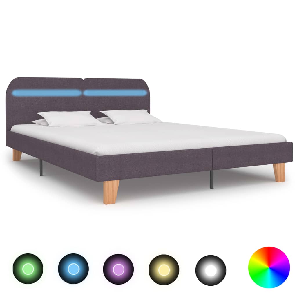 vidaXL Cadru de pat cu LED-uri, gri taupe, 160x200cm, material textil vidaXL