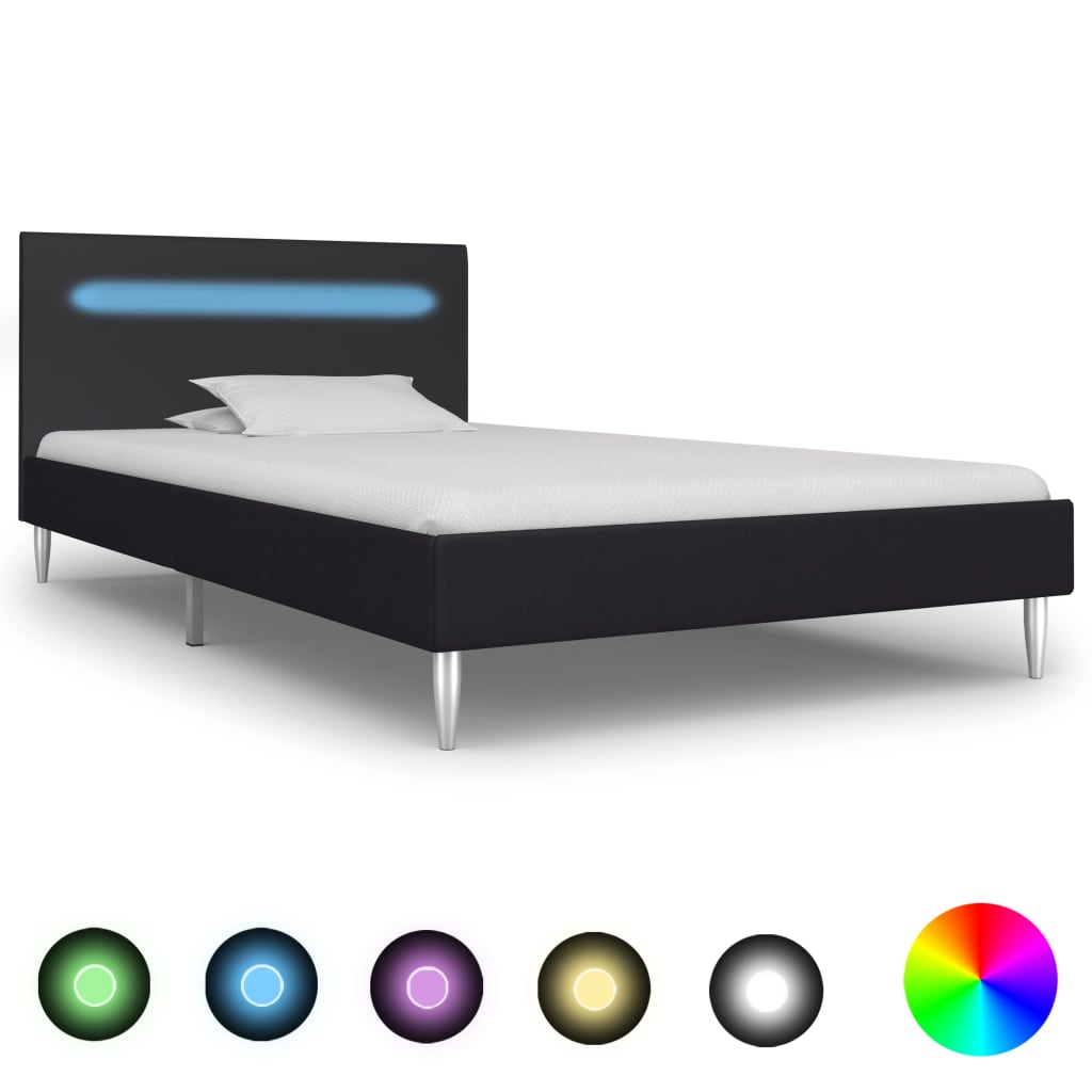 vidaXL Cadru de pat cu LED-uri, negru, 90x200 cm, material textil  title=vidaXL Cadru de pat cu LED-uri, negru, 90x200 cm, material textil 
