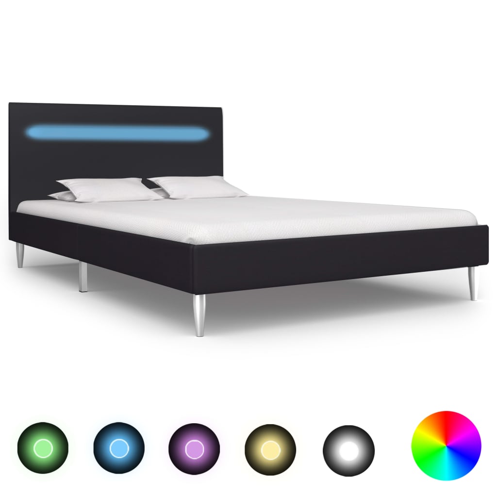 vidaXL Cadru de pat cu LED-uri, negru, 120×200 cm, material textil vidaXL
