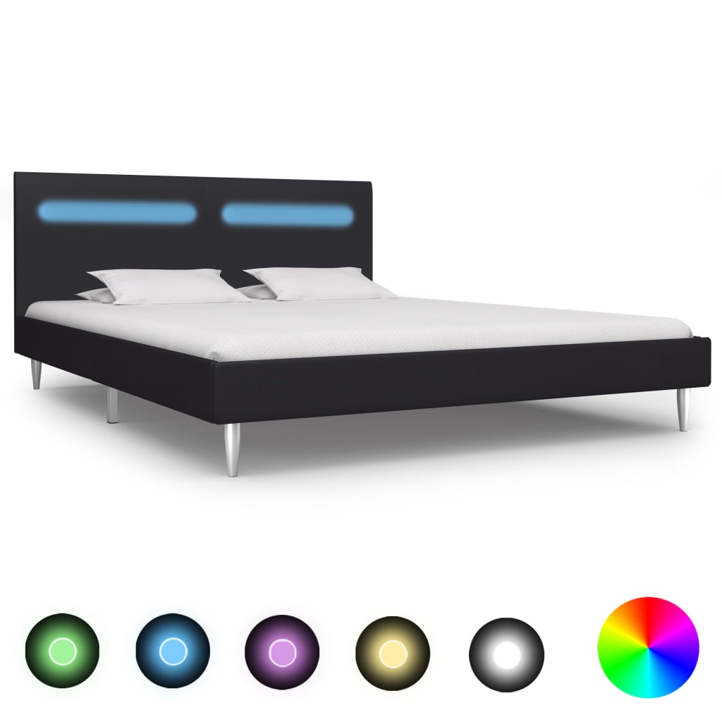vidaXL Cadru de pat cu LED-uri, negru, 180 x 200 cm, material textil vidaXL