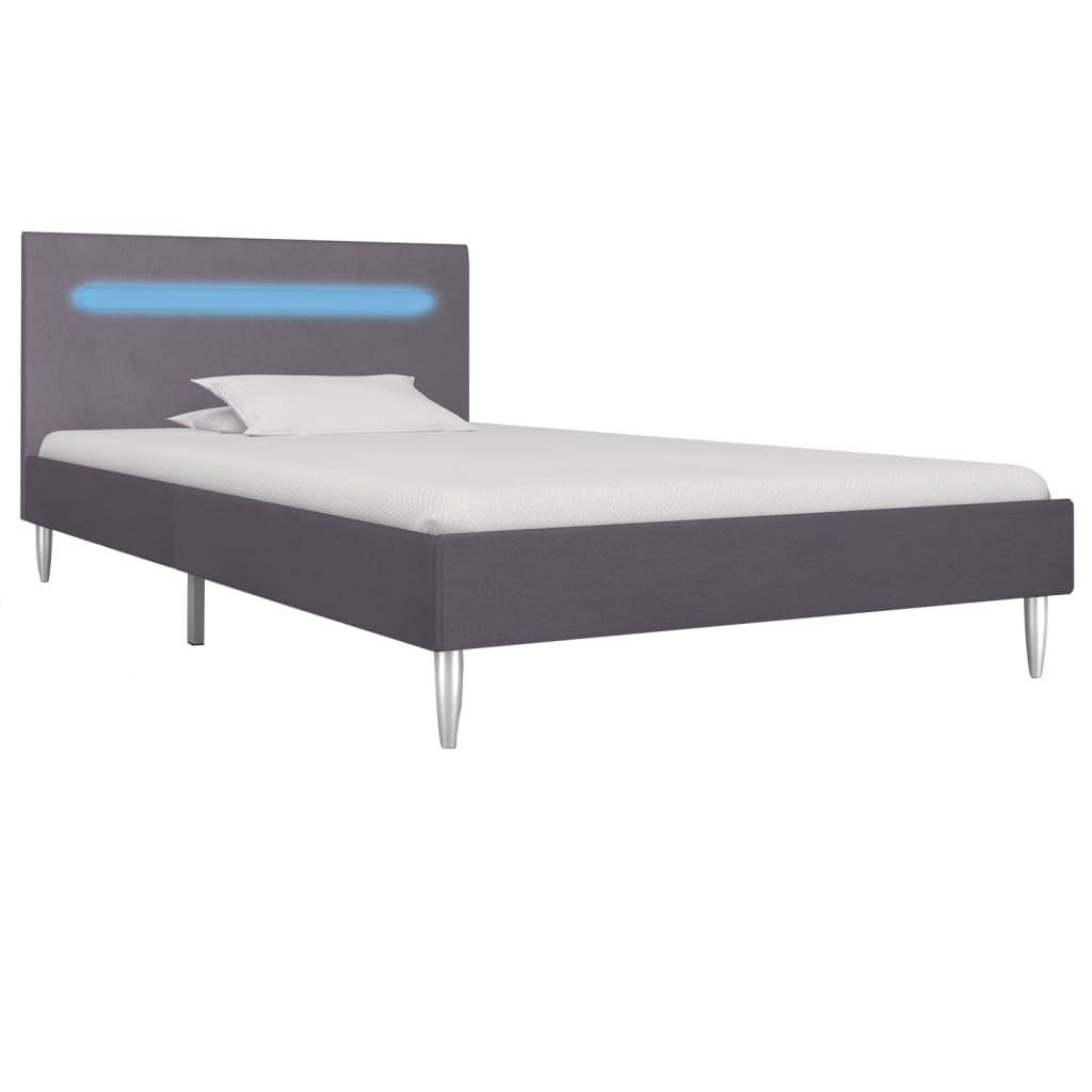 vidaXL Rama łóżka z LED, szara, tapicerowana tkaniną, 90 x 200 cm