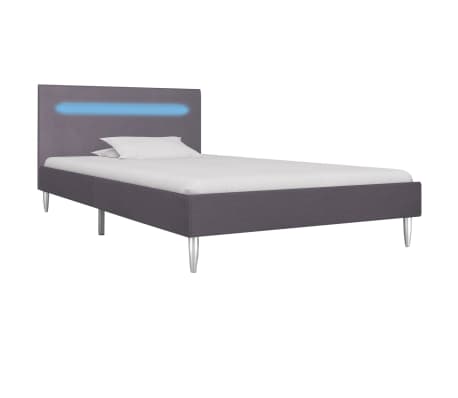 vidaXL Cadru de pat cu LED-uri, gri, 90 x 200 cm, material textil