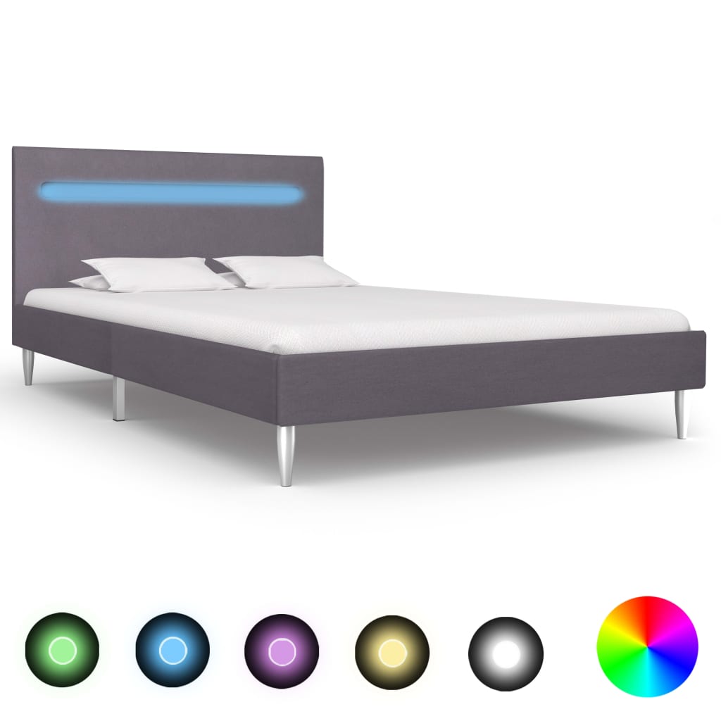 vidaXL Cadru de pat cu LED-uri, gri, 120 x 200 cm, material textil vidaxl.ro