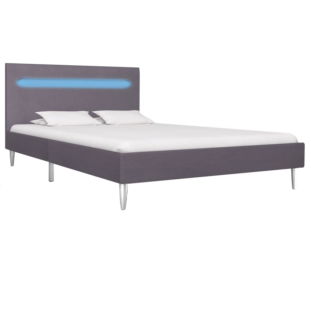 vidaXL Cadru de pat cu LED-uri, gri, 120 x 200 cm, material textil