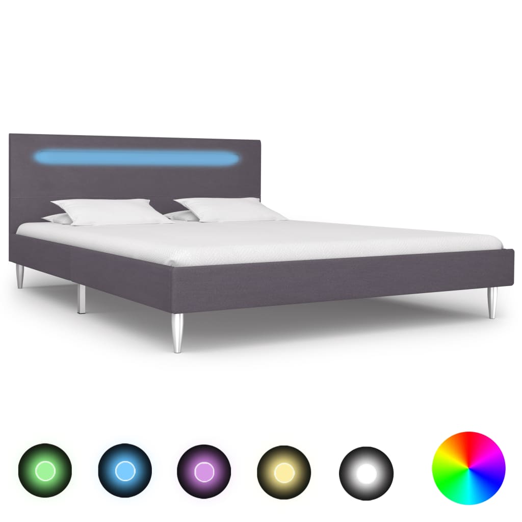vidaXL Cadru de pat cu LED-uri, gri, 140 x 200 cm, material textil vidaXL