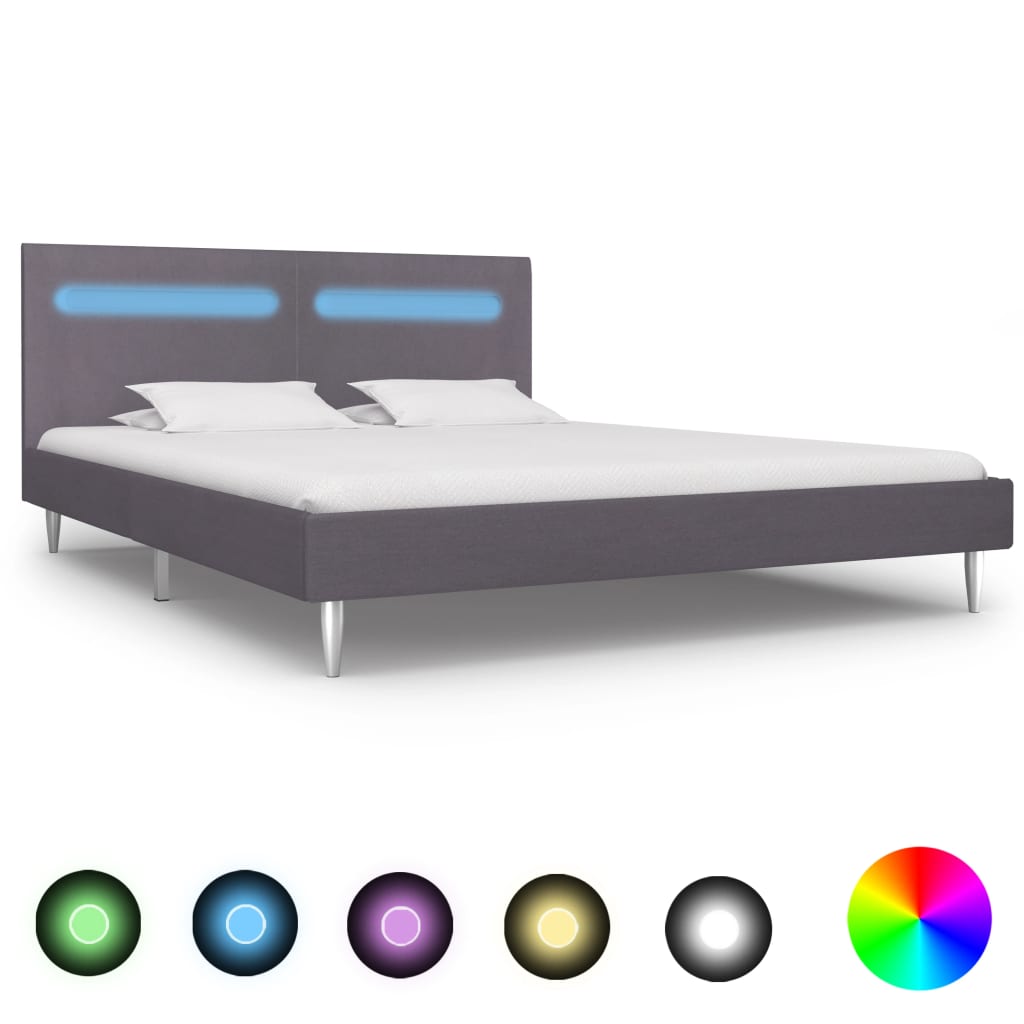 Cadre De Lit Moderne: King Size 180*200 Cm - Lit Design LED - Tissu De Luxe&Fer Robuste - Sommier à Lattes Inclus - Gris