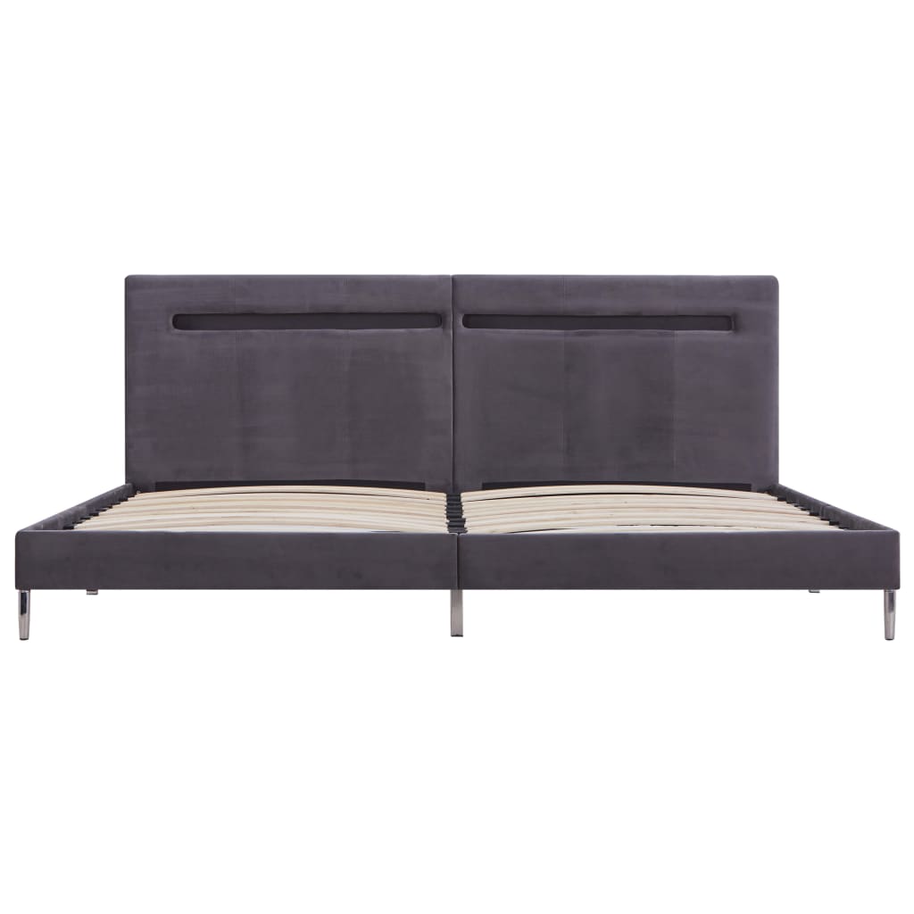 Cadre De Lit Moderne: King Size 180*200 Cm - Lit Design LED - Tissu De Luxe&Fer Robuste - Sommier à Lattes Inclus - Gris